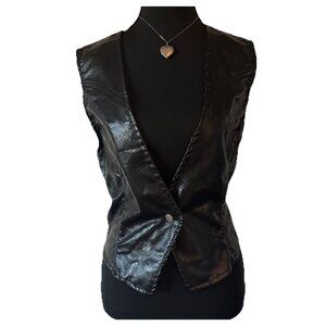 VTG Roughrider Faux Leather Black Vest Women’s M Biker Grunge Western Whimsigoth